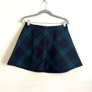 Navy Blue and Green Plaid Skater Flare Skirt